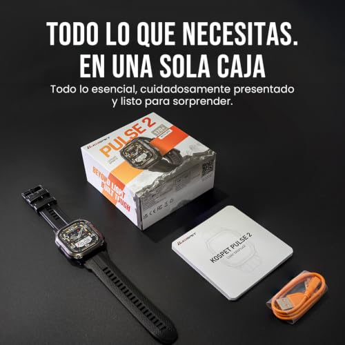 KOSPET Pulse 2 Reloj Inteligente con GPS, 5 ATM e IP69, Batería 15 Días | Smartwatch Militar AMOLED 1.96", Resistente, Linterna LED, 170+ Deportes, Ritmo Cardíaco y Sueño para Android iPhone