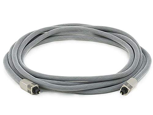 Monoprice Premium S/PDIF (Toslink) Digital Optical Audio Cable - Silver - 12ft | Heavy Duty Mesh Jacket, Metal Connector Heads, for Play Station, Xbox one, Home Theater & More