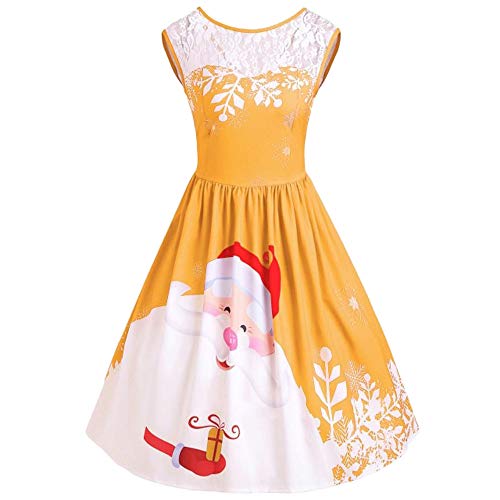 CHIDY Women's Sleeveless Lace Stitching Skirt Christmas Party Dress Backless Elegant Princess Dress