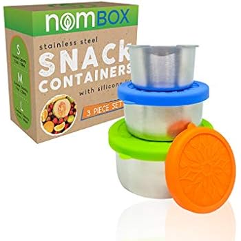 NomBox Stainless Steel Food Storage Containers - Set of 3 Kitchen Lunch/Snack Containers With Leak-proof Silicone Lids - Reusable & Washable - For Baby Food, Portion Control, Food Prep & Storing