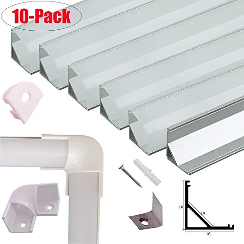 WOERFU 10-Pack V Shape Aluminium Profile Housing with Coupler,Diffuser, End Caps and Mounting Clips LED Strip Channel (V Shape C01)
