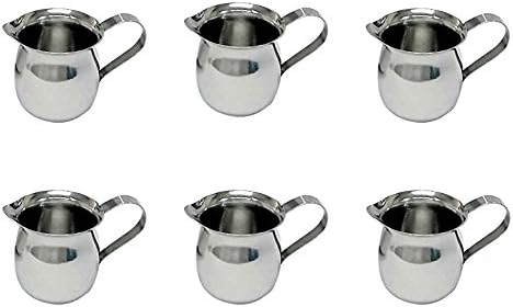 DuraWare Stainless Steel Bell Creamer, Creamer, Serving Creamer, Coffee Milk Creamer, Finger Handle 3-Ounce, 2-1/4-Inch, Set of 6