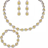 EVER FAITH CZ November Birthstone Elegant Tear Drop Necklace Earrings Bracelet Set Yellow Citrine-color