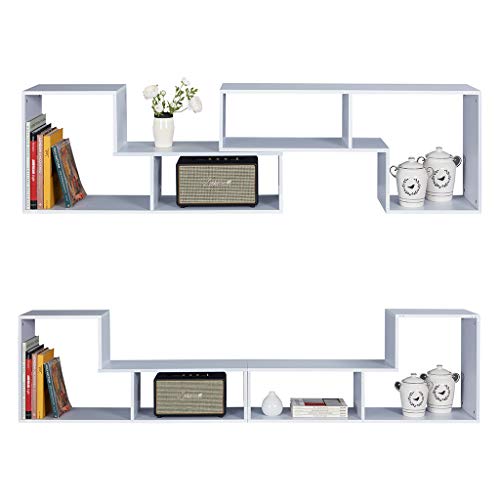 Sunon TV Stand Entertainment Center Media Console Stand Adjustable Wood Bookcase Storage Shelf for Living Room (White) - Thumbnail 2
