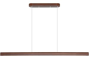 YISDESIGN 39" Wood Linear Pendant Light LED Dimmable Hanging Light Fixture Wood Linear Dinning Room Light Island Lights 20w for Dining Room Kitchen Island Bar Walnut Color(Ash Wood)