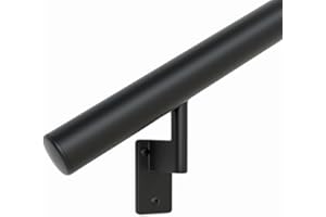 Promenaid 11ft Flush Handrail Kit - Satin Black - Complete Indoor/Outdoor Handrail for Stairs - 1.6" Round Anodized Aluminum Railing with 4 Satin Black Painted Pivoting Wall Brackets & Flush Endcaps