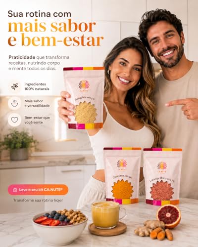 Shot Matinal em Pó – Cúrcuma, Gengibre e Laranja Moro em pó | Aumenta Imunidade, Detox Diário e Termogênico Natural | Kit Ca.nuts