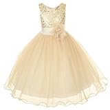 Kids Dream Little Girls 6 Gold Sequin Double Mesh Flower Girl Dress