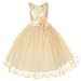 Kids Dream Little Girls 6 Gold Sequin Double Mesh Flower Girl Dress