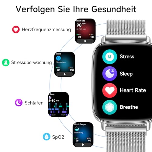 Smartwatch Men Women with Phone Function, 1.85 Inch HD Watches with Heart Rate Sleep Monitor SpO2 Pedometer, 110+ Sports Modes Fitness Watch, IP68 Waterproof Smart Watch Compatible with iOS/Samsung/Android