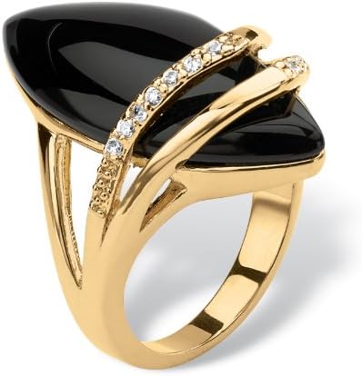 Genuine Black Onyx and Cubic Zirconia 18k Gold-Plated Marquise-Shaped Ring