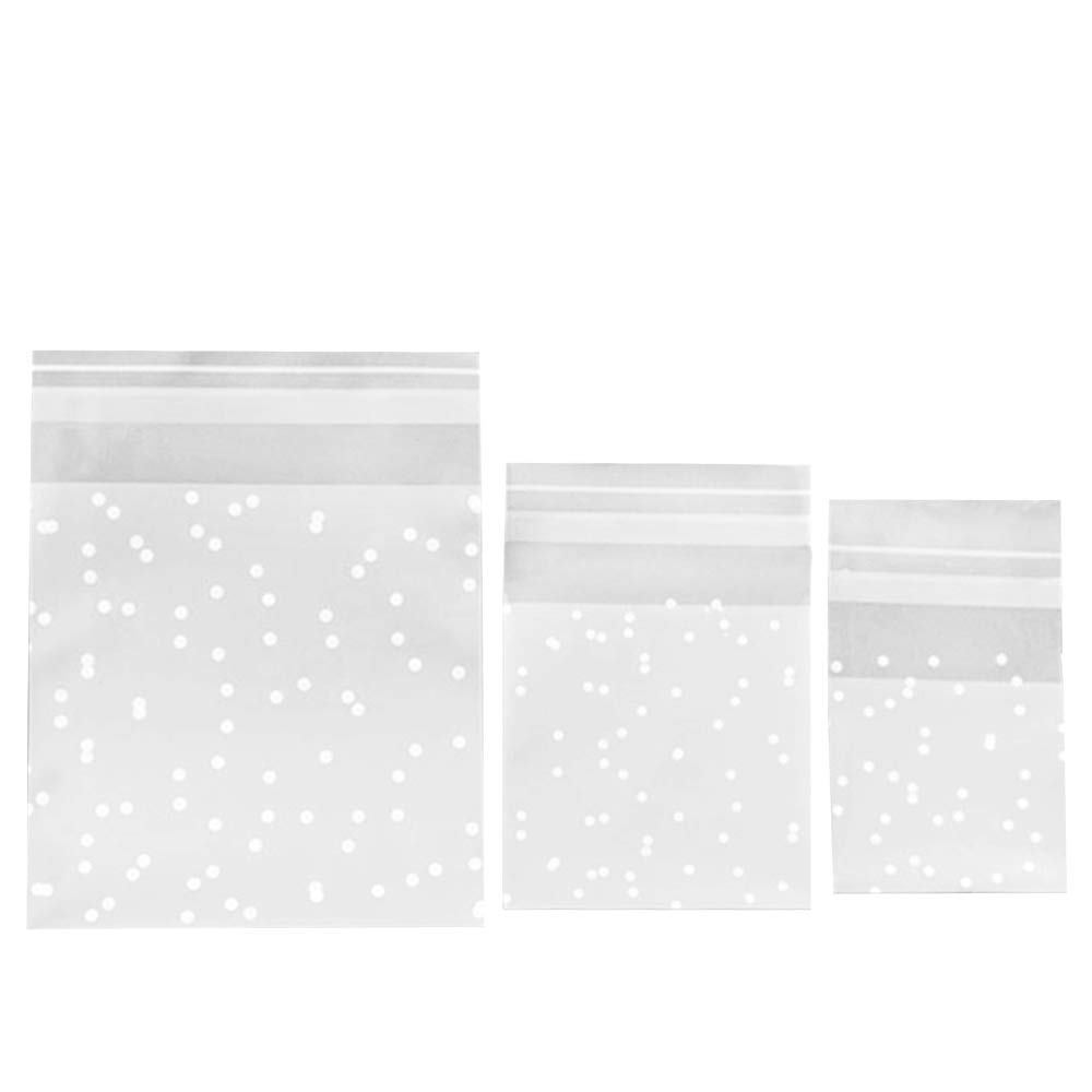 Pack of 300 Transparent Cellophane Bags, Frosted White Polka Dot, Gift Bag for Sweets Biscuits, Soap, Chocolate, Cookies