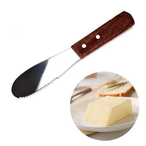 Butter Knife, Stainless Steel Butter Spreader Knife Blade for Toast Sandwiches Cakes Bread - Lightweight Utensil With a Serrated Cutting Edge and Wooden Handle