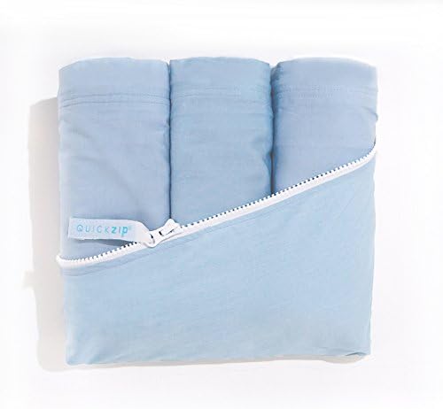 QuickZip Crib Sheet Set - Faster, Safer, Easier Baby Crib Sheets - Includes 1 Wraparound Base & 3 Light Blue Cotton Zip-On Crib Sheets - Fits All Standard Crib Mattresses