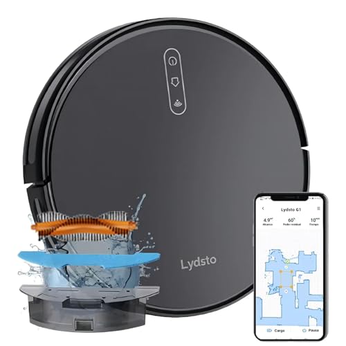 Lydsto G1 Aspirador y trapeadora, Aspiradora Robot Inteligente Trapeadora,con 2.4G Wi-Fi/App,Autocarga 5000pa, para Limpiar Cabello Y Pisos (Negro)