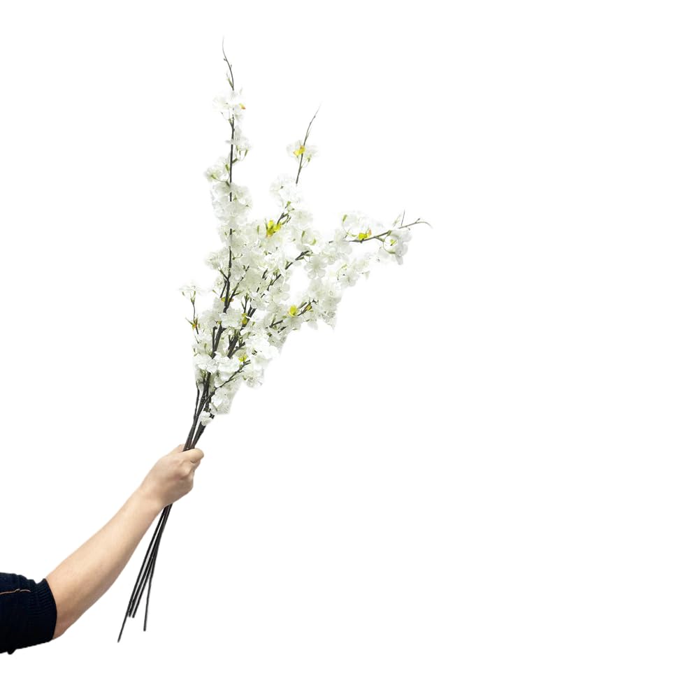 CLoxks 4 Pcs 43 inch Artificial Cherry Blossom Silk Cherry Blossom Branches Long Stems Fake Flowers Vase Arrangements for Home Wedding Party Decor, White