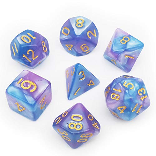 PJOY DND Dice Set Polyhedral D&D Dragon Dice for Dungeons and Dragons Pathfinder Shadowrun Role Playing Games (Baby Blue Purple)