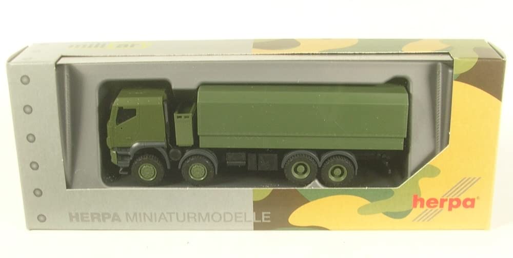 herpa truck model Iveco Trakker 8x8 protected platform truck, true to its original scale of 1:87, for diorama, model building, collector's item, decoration, Made in Germany, plastic