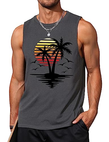 Gosuif Mens Tank Top Mens Tank Tops Graphic Sleeveless Shirts Beach Palm Tree Workout Gym Muscle Mens Tanks for Summer Vacation Tropical Tank Tops for Men at Amazon