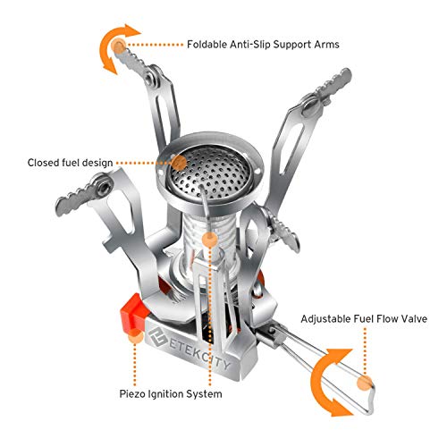 Etekcity Ultralight Portable Outdoor Backpacking Camping Stove with Piezo Ignition (Orange, 1 Pack)