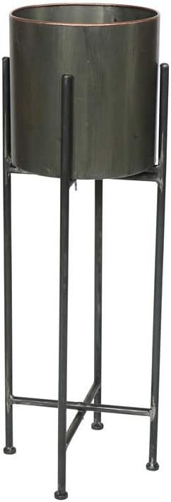 Tall Brushed Grey Metal Plant Pot on Stand