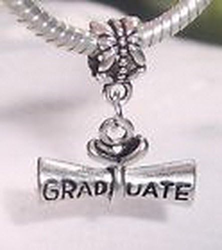 Beads Hut - Graduate Diploma Graduation Gift Dangle Bead for Silver European Charm Bracelets