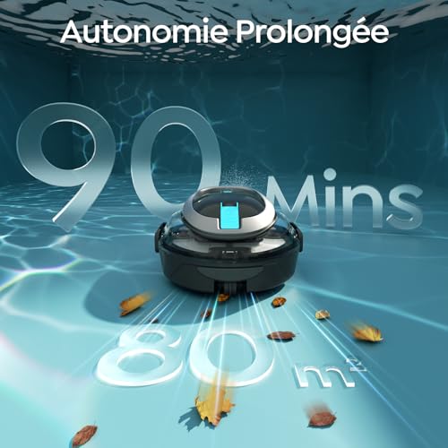 BRINBO 2026 S2 Robot Piscine, Aspirateur sans Fil, Filtration Double, Double Moteur, 90min Nettoyage, Stationnement Auto, Idéal pour Piscines à Fond Peu Profond(Noir foncé)