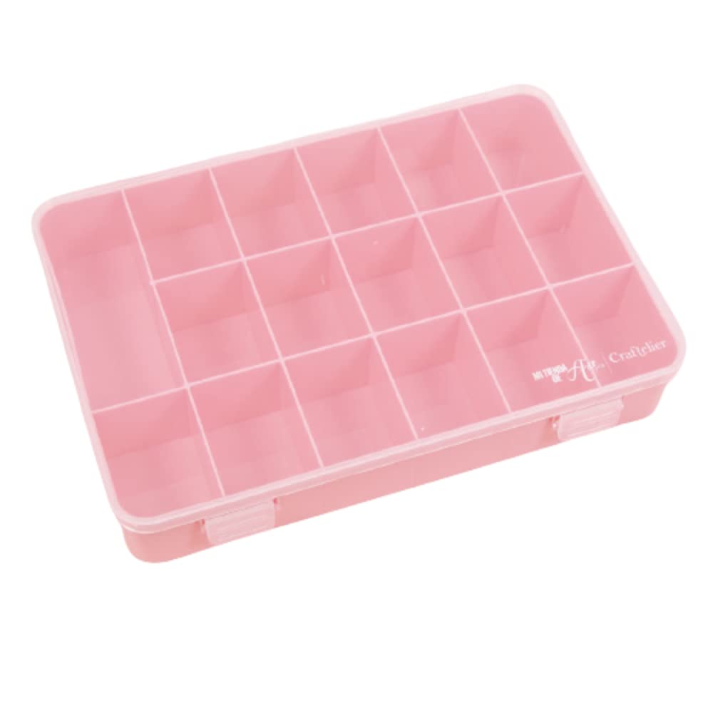 Craftelier - Organizer Box with 17 Compartments for Card Materials, Scrapbooking and Crafts | Dimensions 26.5 x 17.8 x 4.2 cm (10.4 x 7 x 1.65 inches) - Clear and Pink