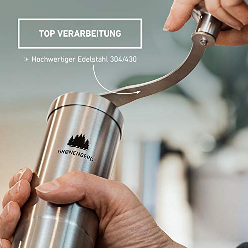 Kaffeemühle manuell mit Kegelmahlwerk | Kaffeemühle hand - Handkaffeemühle aus Edelstahl | Espressomühle | Präzise… – Bild 6