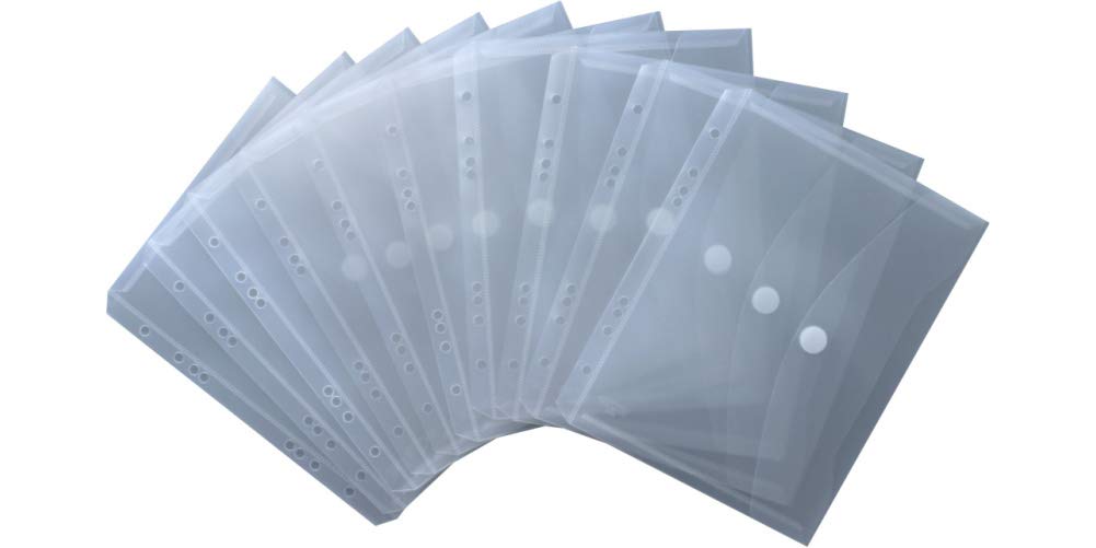 EXXO by HFP 35061 Document Folders A5 Transparent Natural Document Folder for Filing with Euro Perforation, Filing Edge, Flap and Velcro Fastening Pack of 10