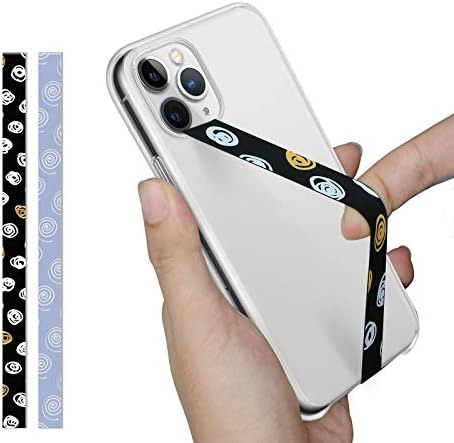 フィンガーグリップ シリコンストラップ 伸びるスマホストラップ ハンドグリップベルト フィンガーストラップ スマホバンド 軽量 片手操作便利 挟み込み簡単 落下防止 ワイヤレス充電対応 全種類のスマホケースに適用 ２本入り ブラック不規則の丸印ｘブルー不規則の丸印