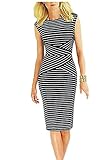 REPHYLLIS Women 3/4 Sleeve Striped Wear to Work Business Cocktail Pencil Dress (Large, Black-Sleeveless)
