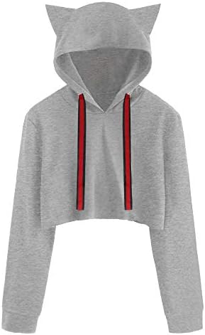 Kalorywee Womens Tops Women Cat Long Sleeve Hoodie Sweatshirt Hooded Pullover Short Tops Blouse