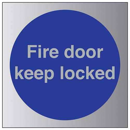 V Safety Fire Door Keep Locked Sign - 100mm x 100mm - 1.6mm Alu Rigid Plastic