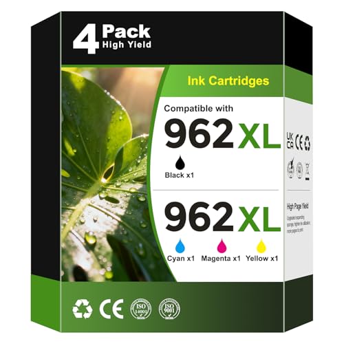 962XL Ink Cartridge 962 XL 9015e 9010e 9015 9010 Ink Remanufactured for HP 962XL Ink Cartridges Combo Pack Works for HP Office Jet Pro 9015e 9010 9025e 9025 9015 9018e 9020 for HP Ink 962, 4 Pack