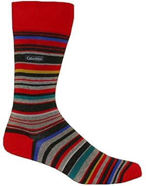 Calvin Klein Combed Cotton Barcode Multi-stripe Men's Socks, Red
