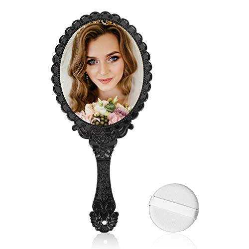 image for Vintage Makeup Hand Mirror YUSONG Hand Held Mirror with Embossed flowe