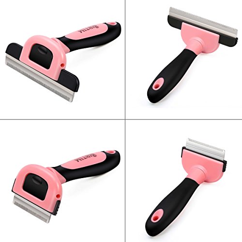 BIBTIM 2-In-1 Deshedding Tool Professional Pet Grooming Brush Kit Best Dog and Cat Hair Shedding Comb, Pink