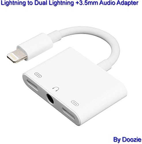 iPhone Lightning to Dual Headphone Adapter with Charging by Doozie- iPhone/iPad to Dual Lightning +3.5mm Headphone Adapter Jack with Charging