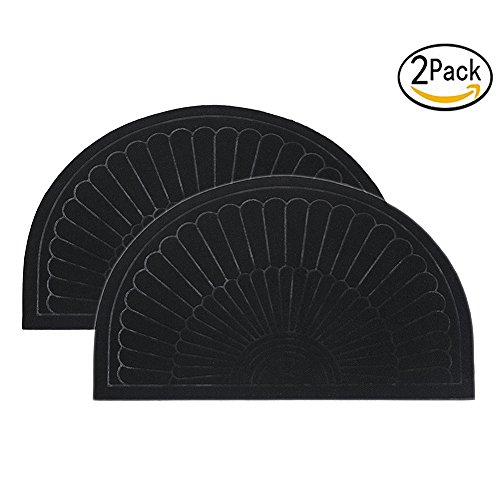 Half Round Door Mat Entrance Rug Floor Mats Set of 2, Waterproof Floor Mat Shoes Scraper Doormat, 18''x30'' Patio Rug Dirt Debris Mud Trapper Out Door Mat Low Profile Washable Carpet (Black-2 Pack)