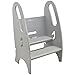 The Growing Step Stool by Little Partners (Stone Grey) – Adjustable Height Nursery, Kitchen or Bathroom Kids Footstool – Wooden Non-Tip Design for Both Toddlers & Adults (Supports Up To 250lbs)