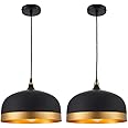 Saffbei 2 Pack Black & Gold Kitchen Pendant Light, Matte Black Adjustable Mini Chandeliers Mid Century Modern Ceiling Hanging Light Fixture for Dining Room Entryway Restaurant Cafe Bar Barber Shop