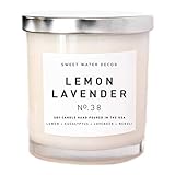 Lemon Lavender Natural Soy Wax Candle White Jar Silver Lid Scented Eucalyptus Neroli Spa Home Decor Bathroom Accessories Relaxation Bathroom Accessory Made in USA Lead Free Cotton Wick Relax Gift