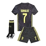 Yanfirstfc 18-19 Season Juventus #7 Ronaldo Kids Youth Away Color Black Soccer Jersey & Shorts & Socks