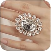 YERTTER Antique Gold Crystal Women Statement Ring Rhinestone Oval Ring Exaggerated Cocktail Ring Vintage Crystal Ring for Women Girls