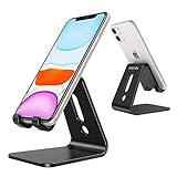 OMOTON Desktop Cell Phone Stand [Updated Solid Version], Advanced 4mm Thickness Aluminum Stand Holder for Switch, Mobile Phone, iPhone 11 Pro Xs Max Xr, Black