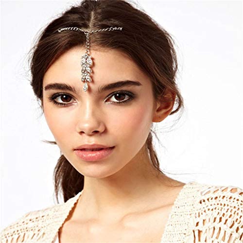 Tgirls Boho Crystal Hair Chain Jewelry Silver Rhinestone Pendant Festival Headband Beads Princess Headdress Hair Accessories for Women