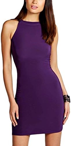 Ex Boohoo Purple High Neck Stretchy Bodycon Pencil Mini Dress