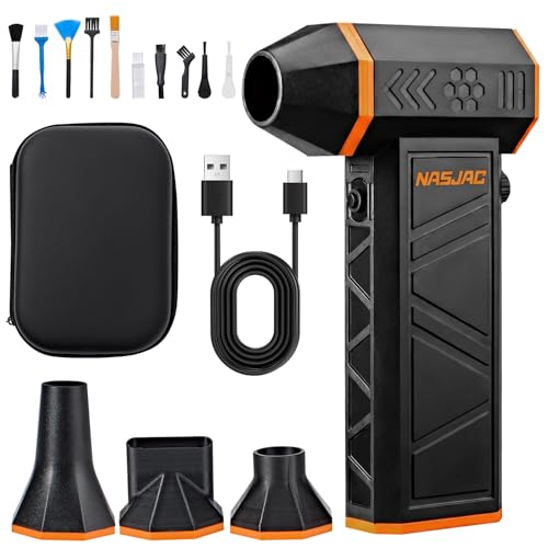 Nasjac Soplador de Aire Inalambrico de 140000RPM(8000mAh), 17 en 1 Plumero de Aire Comprimido Eléctrico, para limpiador Teclado y PC, Teclado, Auto y Asador | 8000mAh, 140000RPM, El motor admite ajuste continuo de velocidad