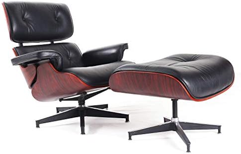 Mid Century Eames Lounge Chair with Ottoman, Palisander Walnut Wood, 100% Grain Italian Leather Living Room Recliner w/Heavy Duty Base Support (Black Rosewood)